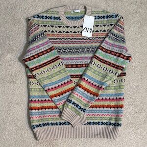 Zara Men's Colorful Patterned Crewneck Sweater